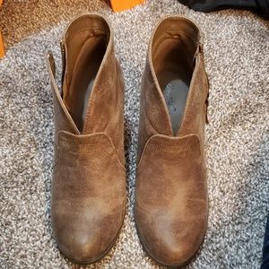 Tan brown wedge booties
